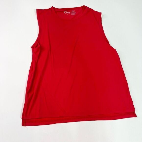 Zyia Active Muscle Tank Women's Large Red Stretch Sleeveless Crewneck Slit Tees - Picture 1 of 9